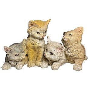 Family Of Kittens Handmade Resin Figurine, Cute Cats Playful Felines